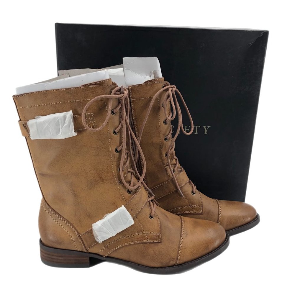 Sole Society Tan Synthetic Combat & Moto Boots | New Without Tags - Picture 1 of 7
